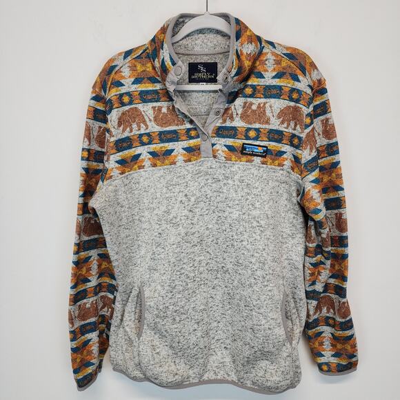Simply Southern Bear Jeep Print Pullover Size XXL Gray Brown Aztec 1/4 Snap Fall - Picture 1 of 11